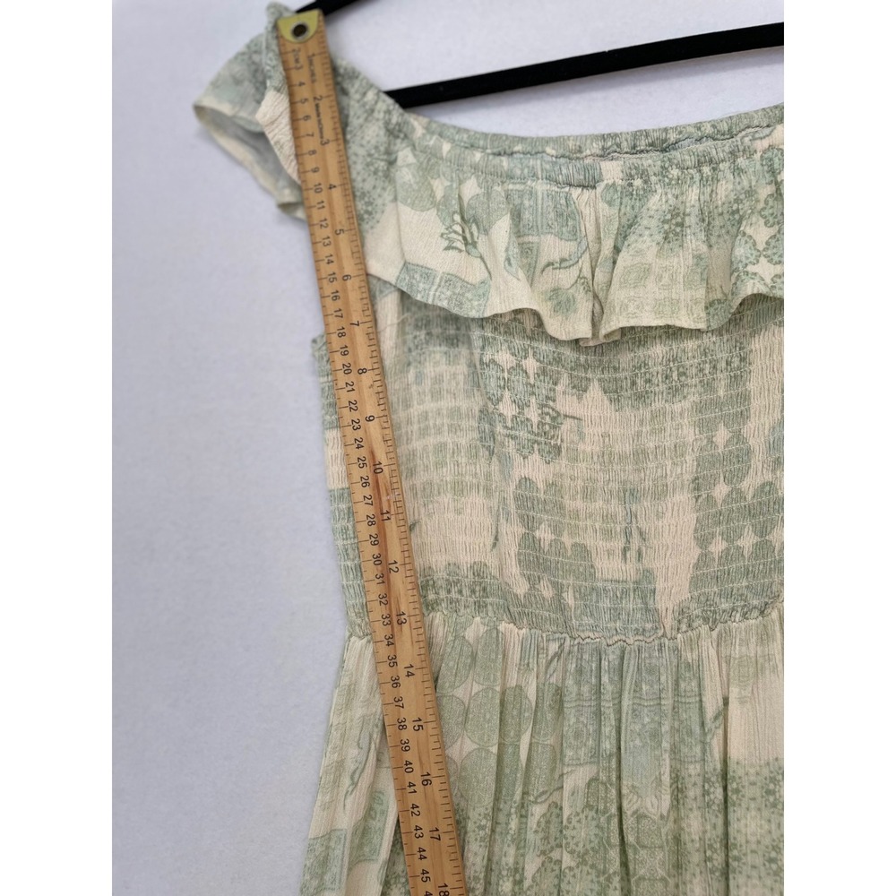 Wonderly Maxi Dress Womens Medium Green Patchwork Smocked Off Shoulder Ruffle - Picture 3 of 9